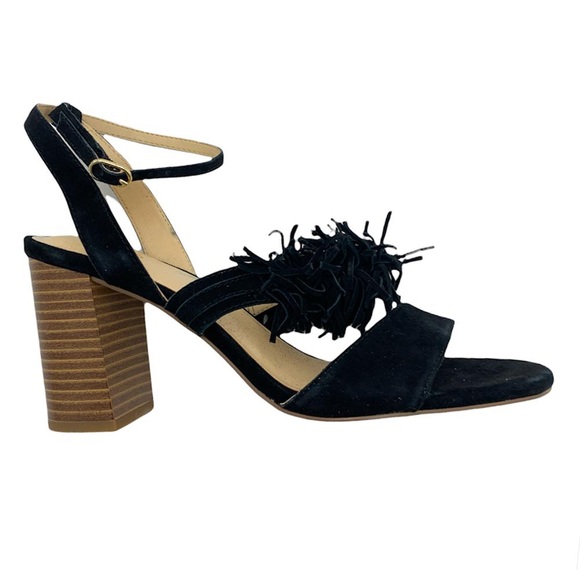 NWB C Wonder Gabrielle Black Slingback Heels Sandals Leather Suede Fringe Sz 8 - Picture 8 of 16
